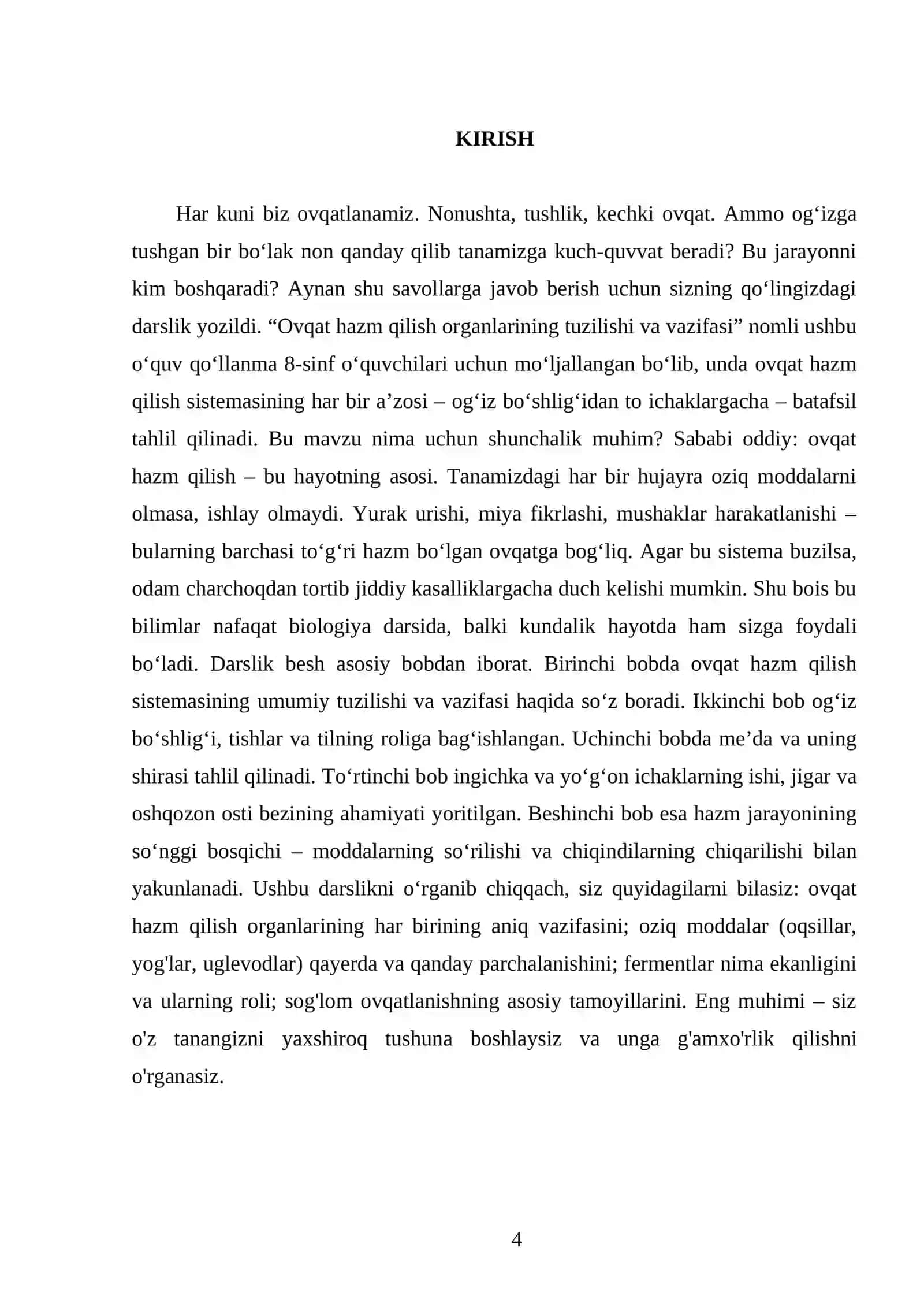 OVQAT HAZM QILISH ORGANLARINING TUZILISHI VA VAZIFASI. 8 - SINF 4