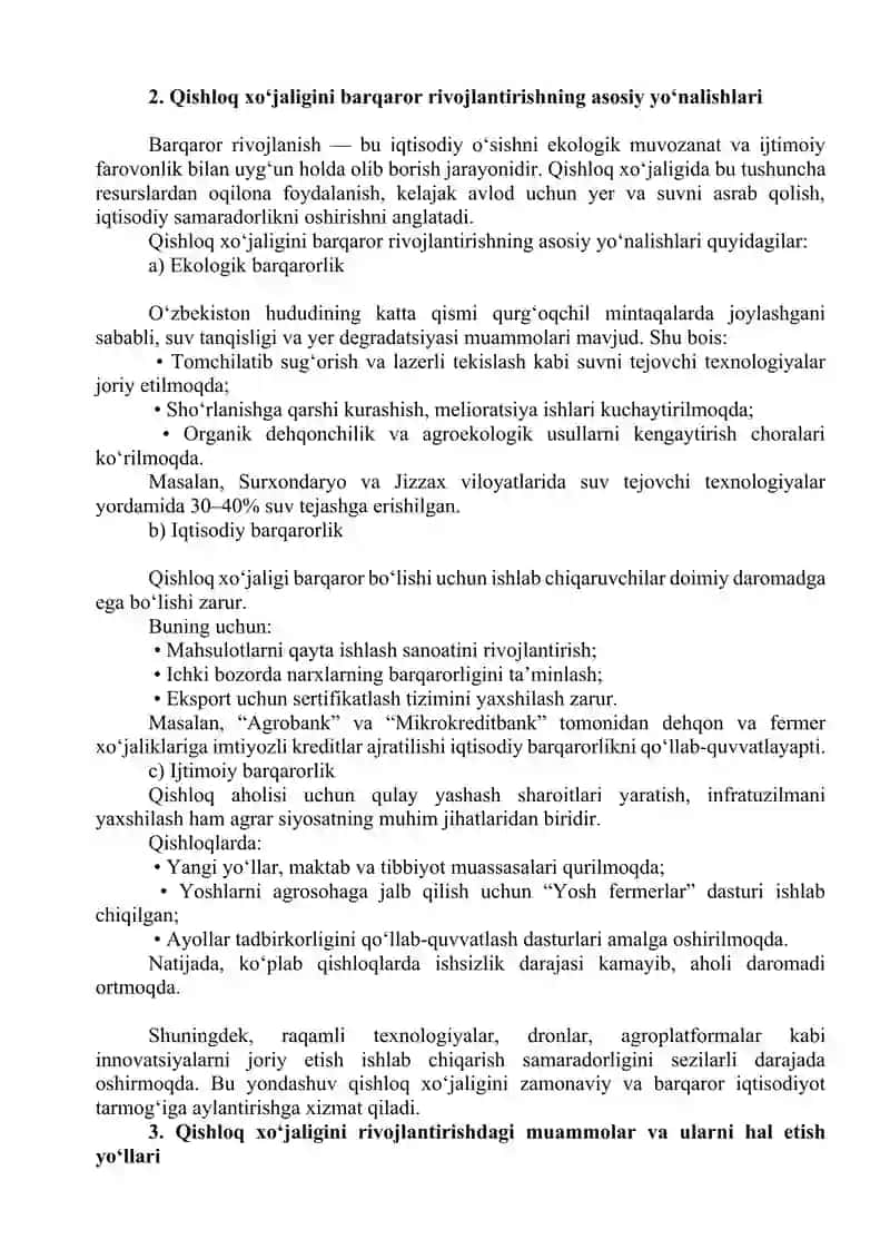 Agrar siyosat va qishloq xo'jaligini barqaror rivojlantirish muammolari.ESSAY 4