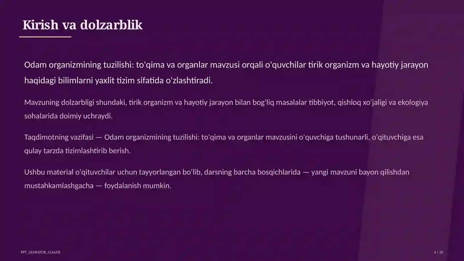 Odam organizmining tuzilishi: to'qima va organlar (8-sinf) 4