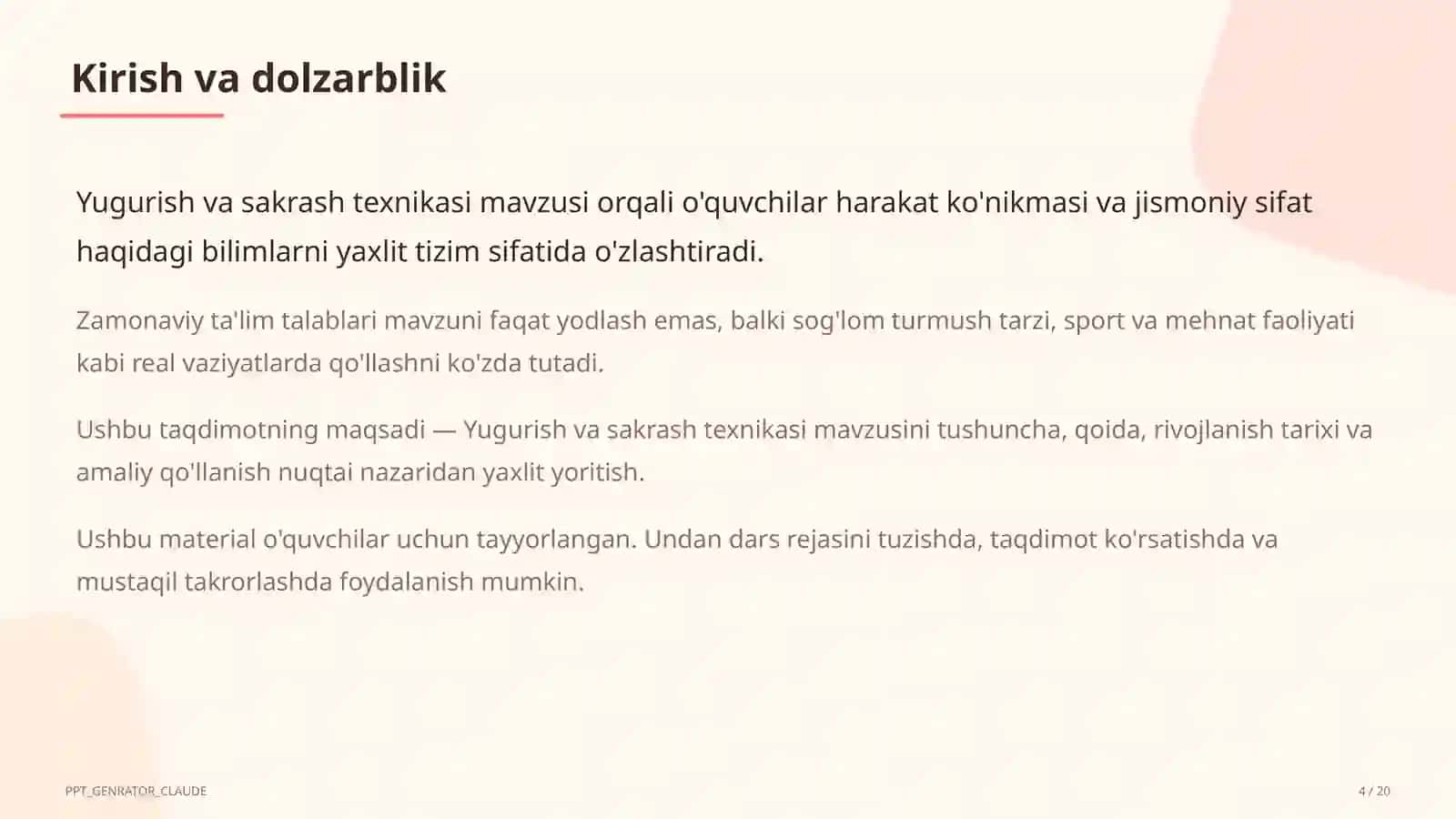 Yugurish va sakrash texnikasi (2-sinf) Jismoniy tarbiya (1– 4