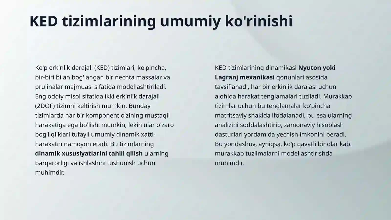 Erkinlik darajasi bir nechta bo’lgan sistemalarning erkin tebranishlar 4