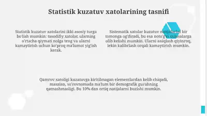 Statistik kuzatuv xatoliklari: Tasnifi va turlari 4