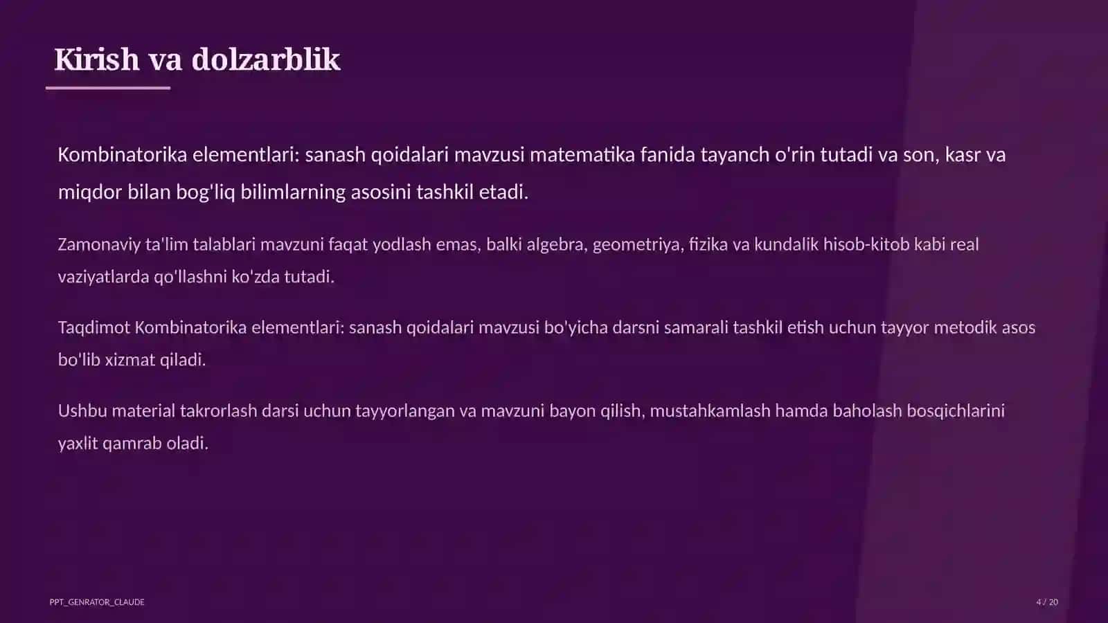 Kombinatorika elementlari: sanash qoidalari (6-sinf) 4