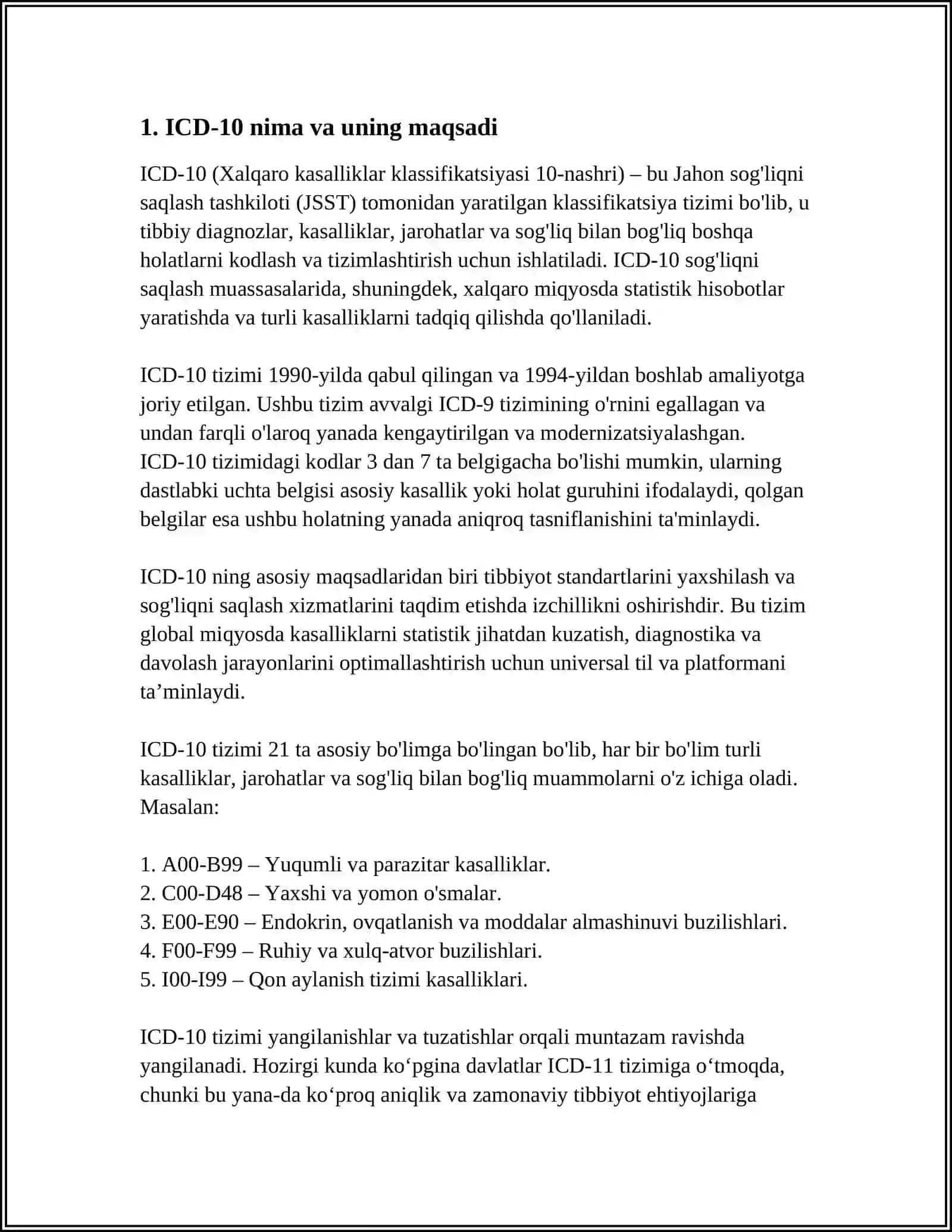ICD-10 (Xalqaro kasalliklar klassifikatsiyasi 10-nashri) 4