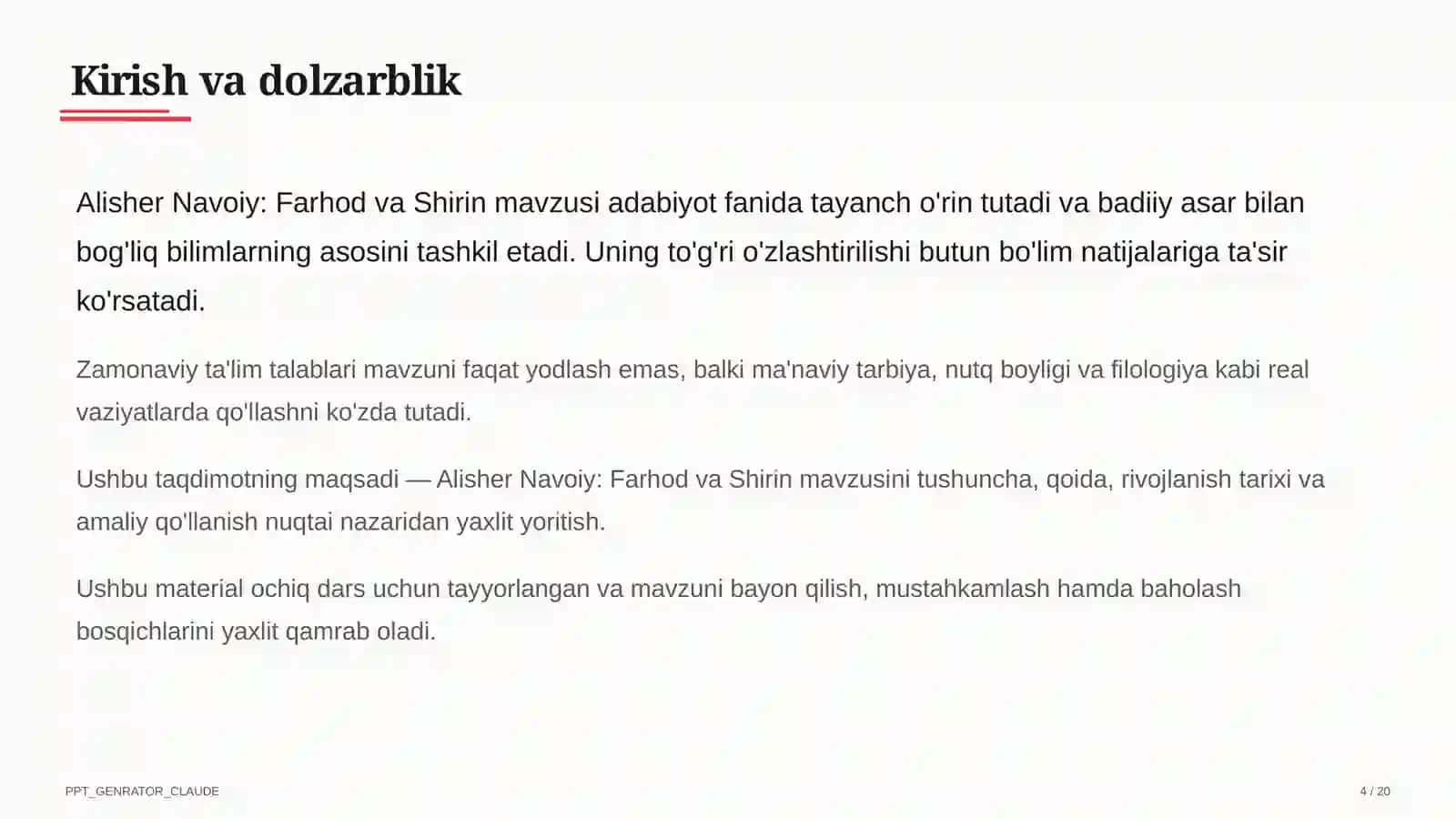 Alisher Navoiy: Farhod va Shirin (8-sinf) 4