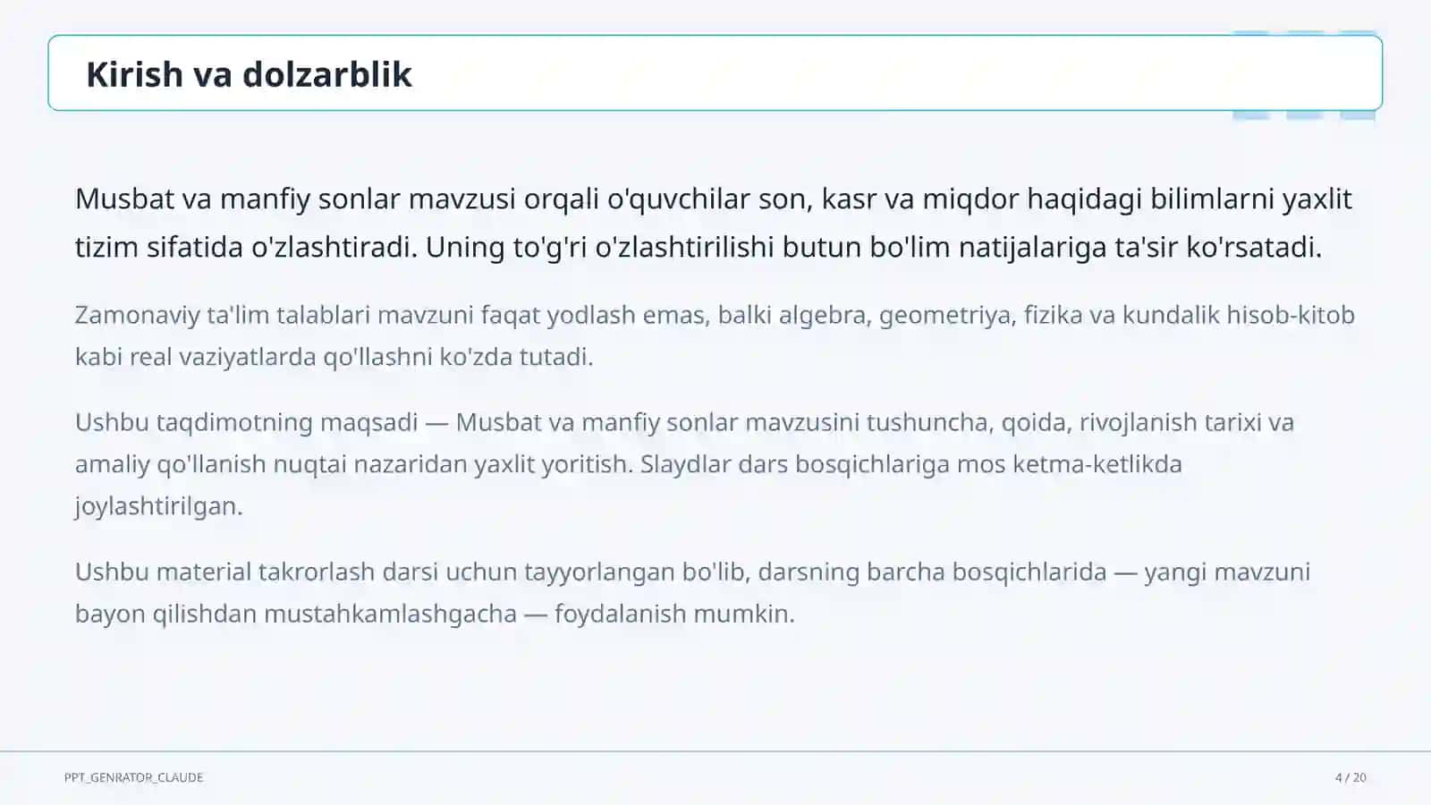 Musbat va manfiy sonlar (6-sinf) 4