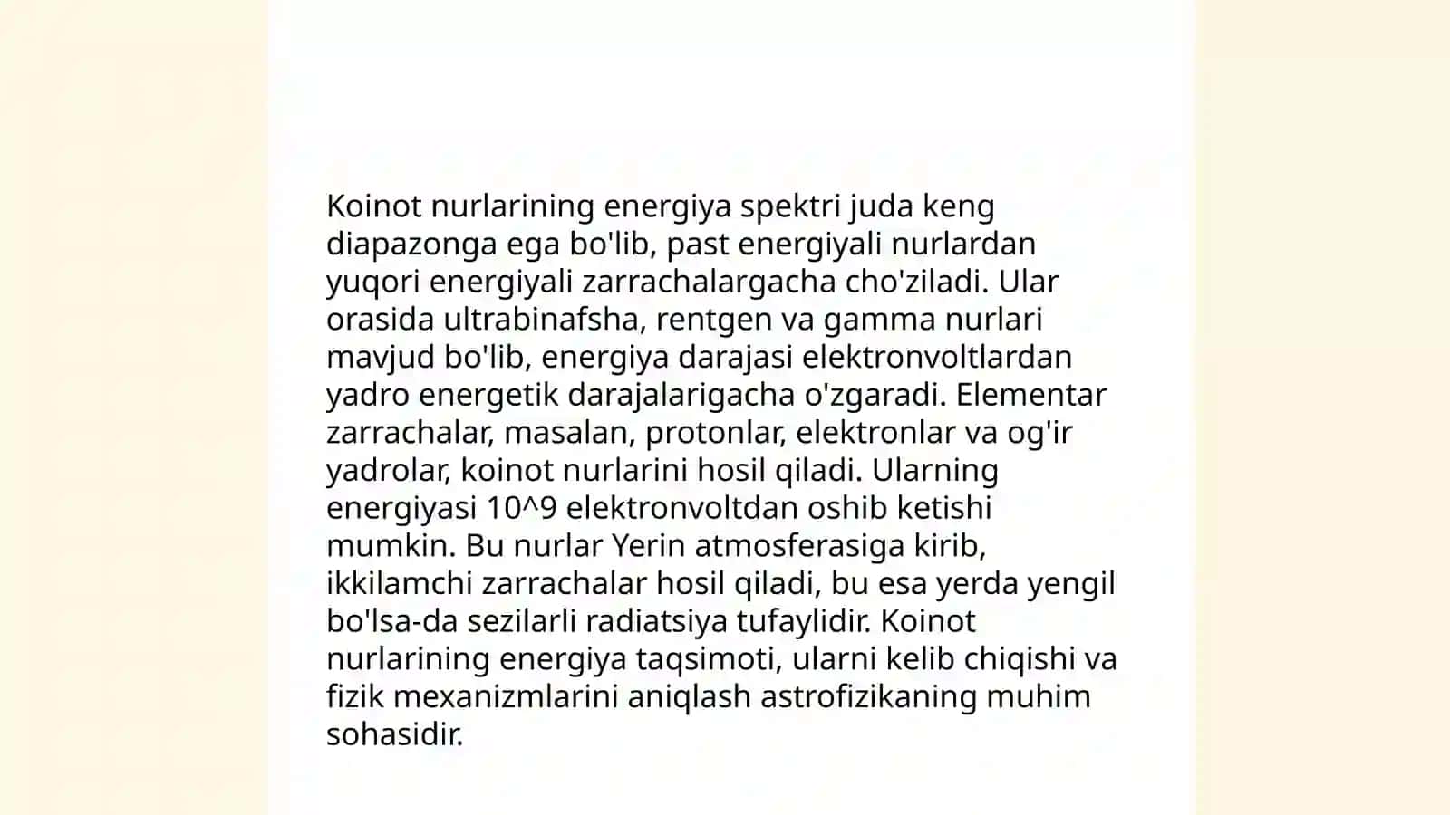 Koinot nurlari. Koinot nurlarining manbalari, energiyasi va kimyoviy tarkibi 4