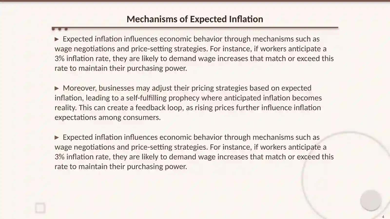 Expected and unexpected inflation. Wage expectations 4