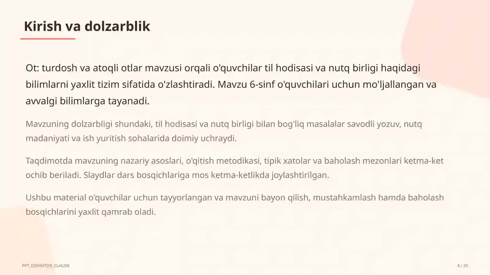 Ot: turdosh va atoqli otlar (6-sinf) 4