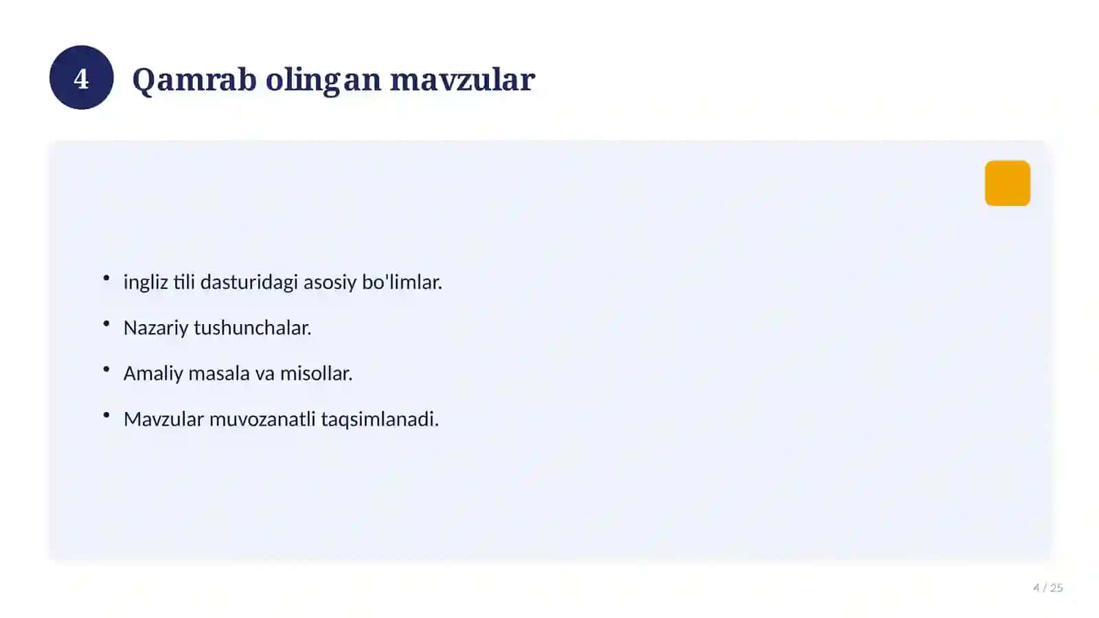 Ingliz tili fanidan 6-sinf test savollari 4