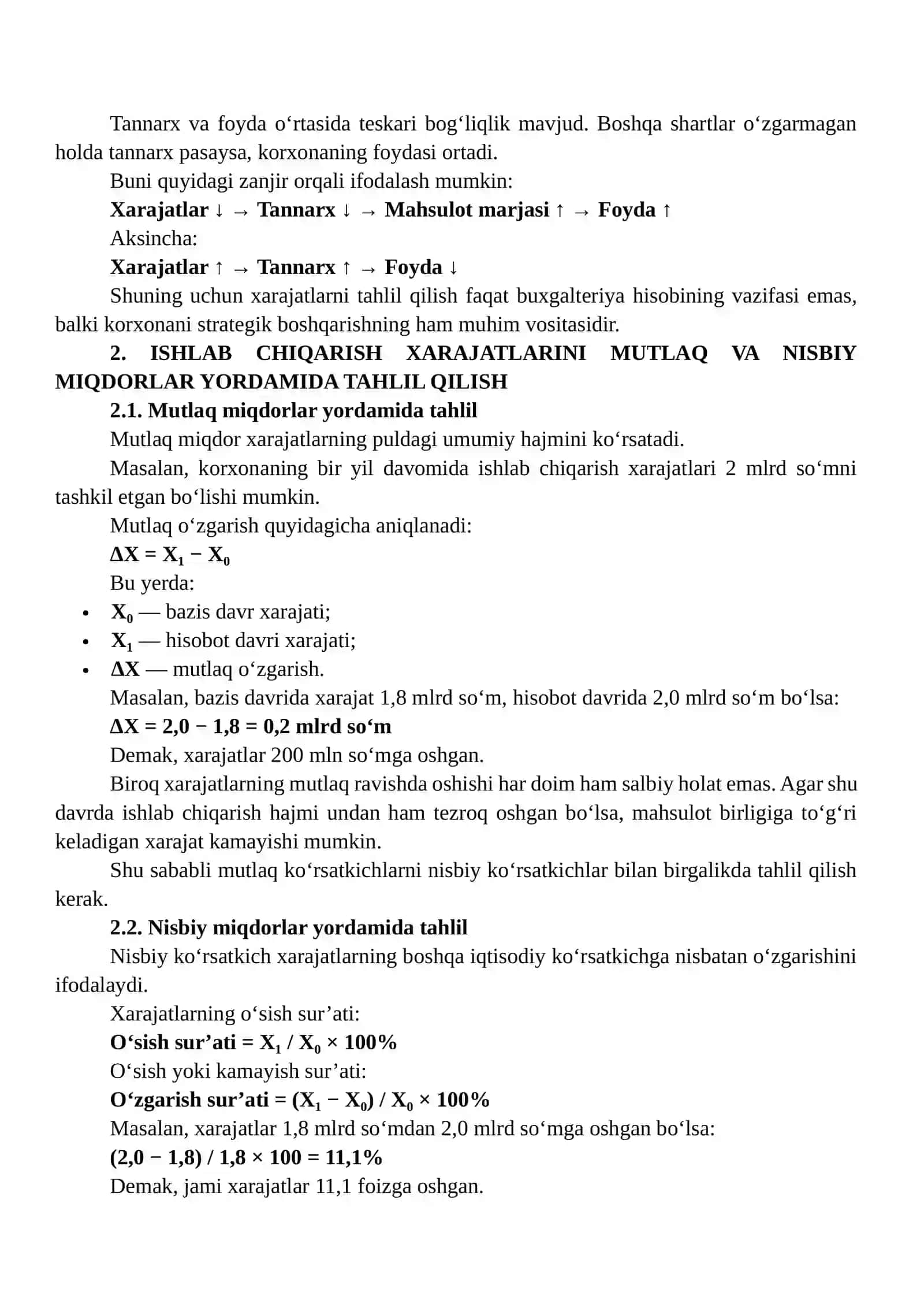 Korxonaning ishlab chiqarish xarajatlari va mahsulot tannarxini mutlaq va nisbiy miqdorlar yordamida tahlil qilish 4