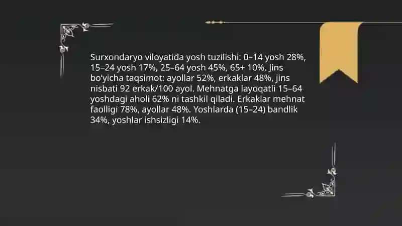 Mintaqalar aholisi demografiyasi va mehnat resurslarini holatini o'rganib tahlil qi;lish (surxondaryo Viloyati misolida) 4