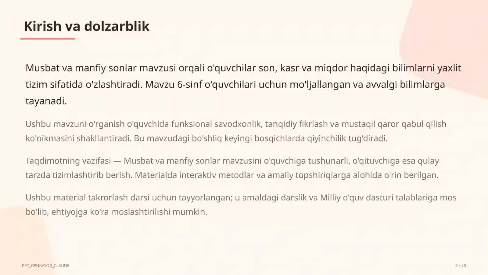 Musbat va manfiy sonlar (6-sinf) 4