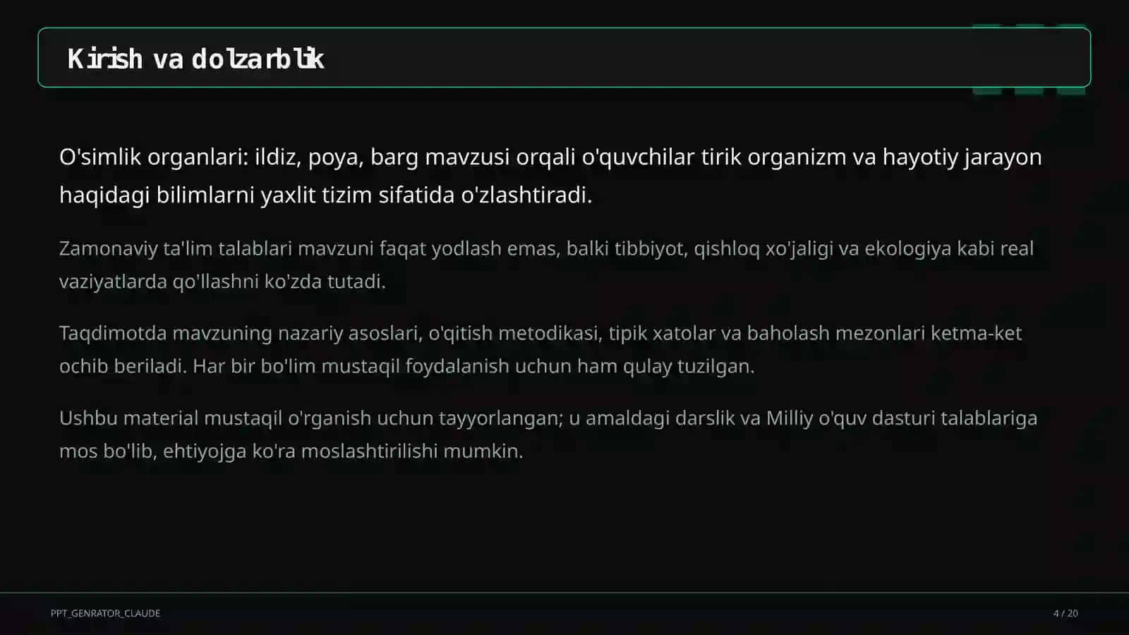 O'simlik organlari: ildiz, poya, barg (5-sinf) 4