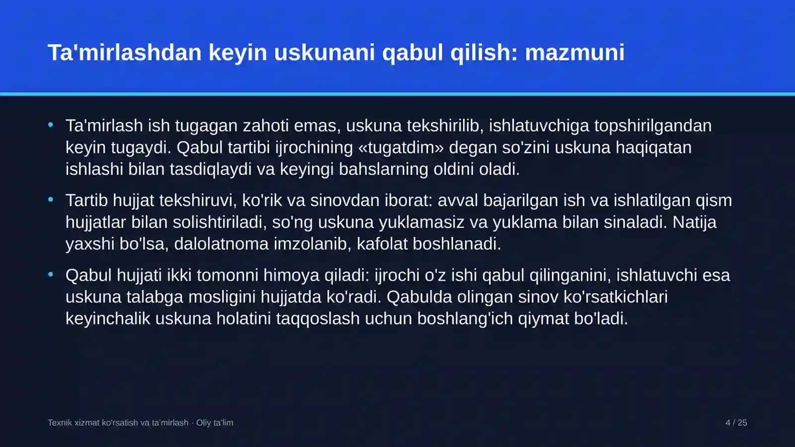 suyultirilgan gaz ishlab chiqarishda ta'mirlashdan keyin uskunalarni qabul qilish tartibi 3150 4