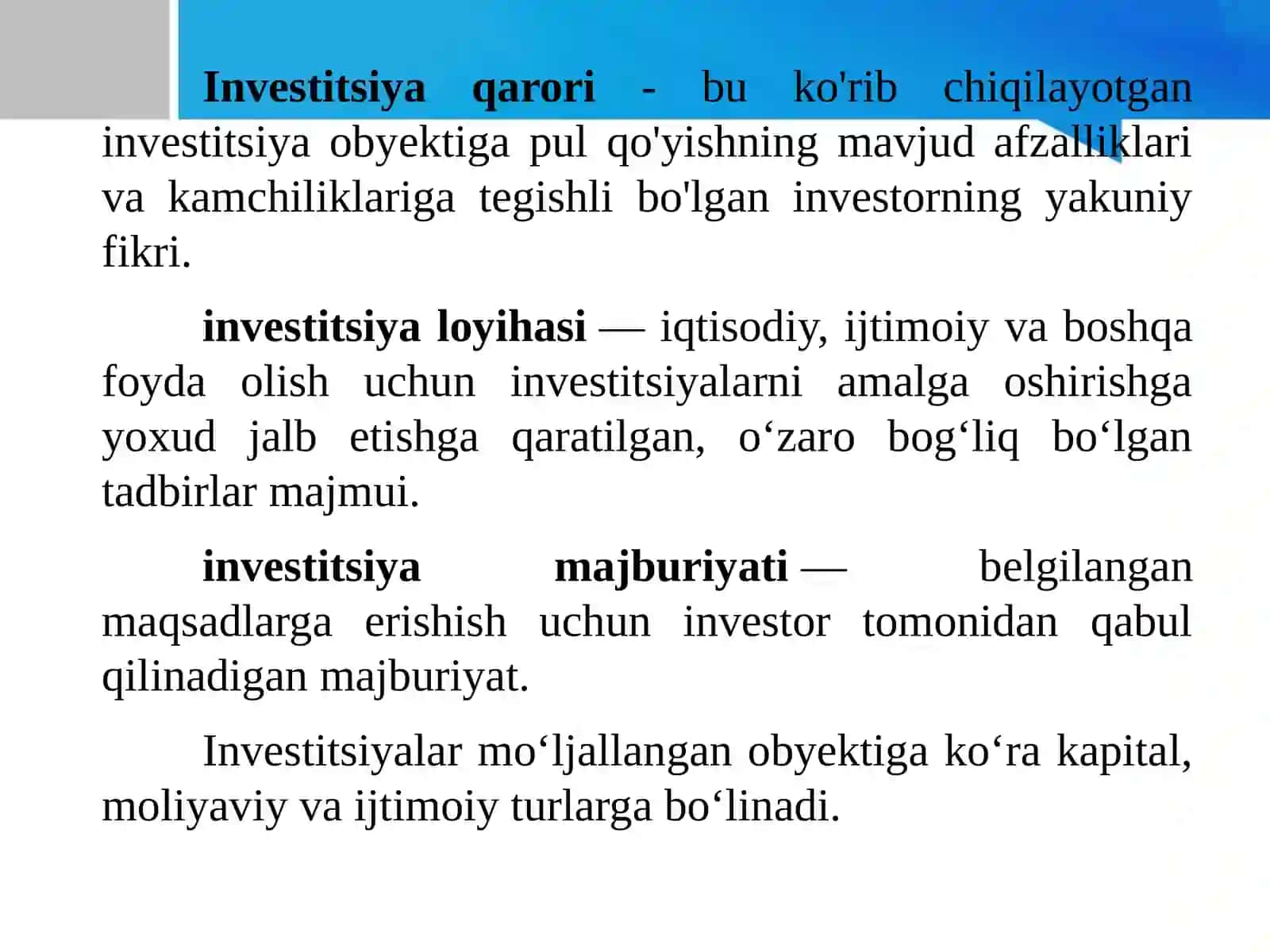Investitsiyalar bo‘yicha qarorlarini qabul qilish 4