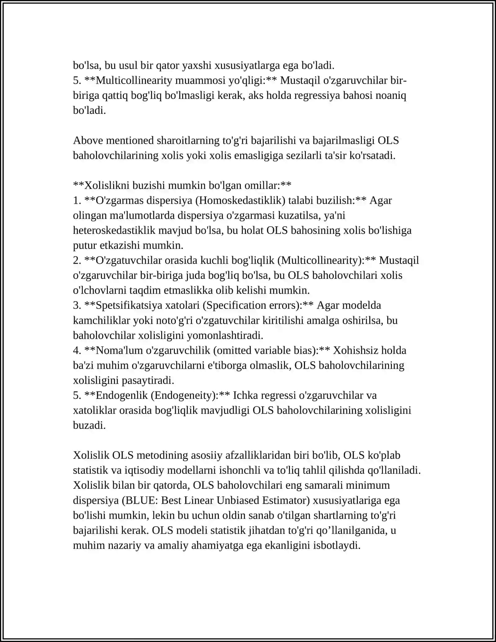 REGRESSIYA TENGLAMANING PARAMETRLARNI BAHOLARINING XUSUSIYATLARI 4