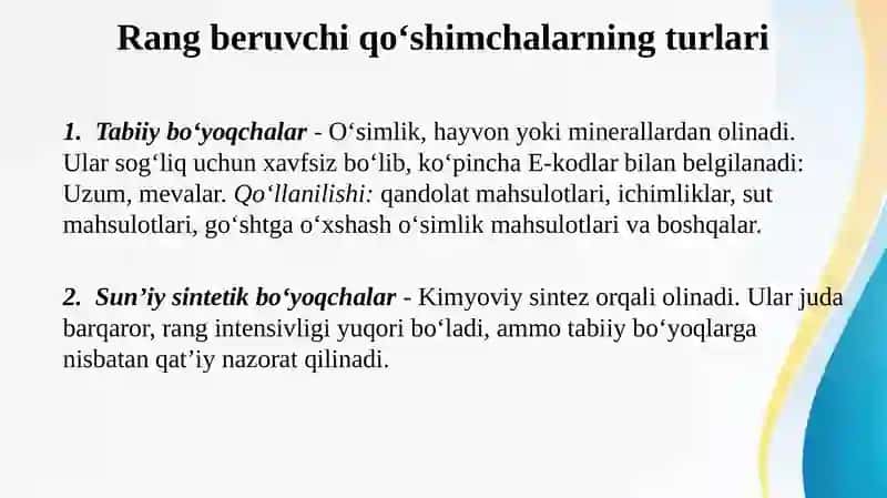 Oziq-ovqat xomashyosi fanidan taqdimotlar 4