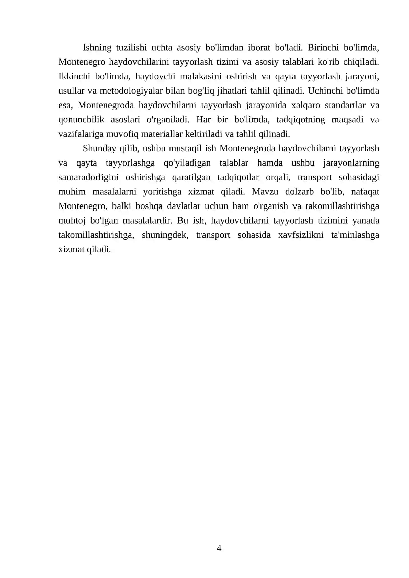 Chet davlatlarida haydovchilarni tayyorlash va qayta tayyorlashga qōyiladigan talablar montenegra 4
