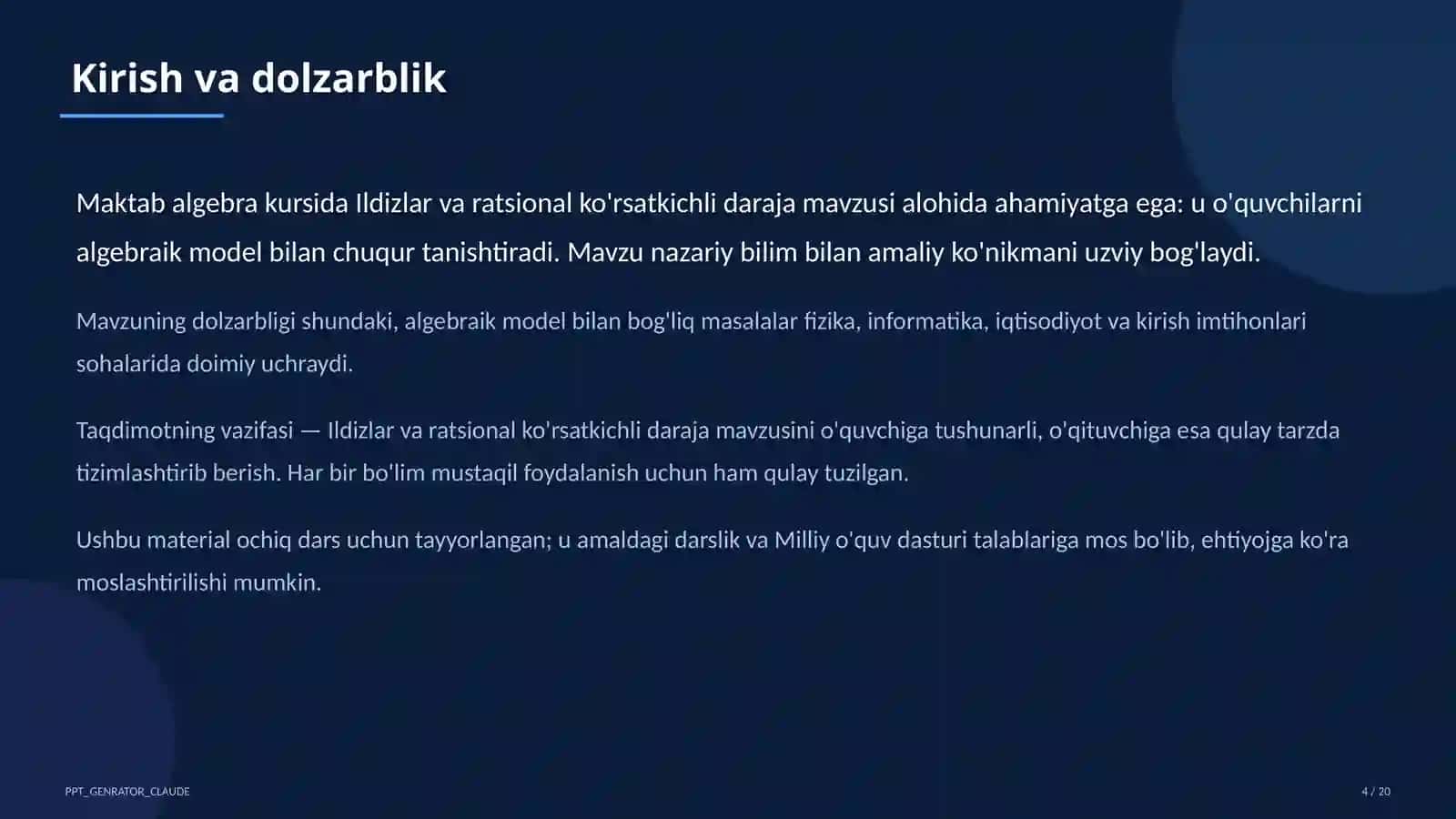 Ildizlar va ratsional ko'rsatkichli daraja (10-sinf) 4