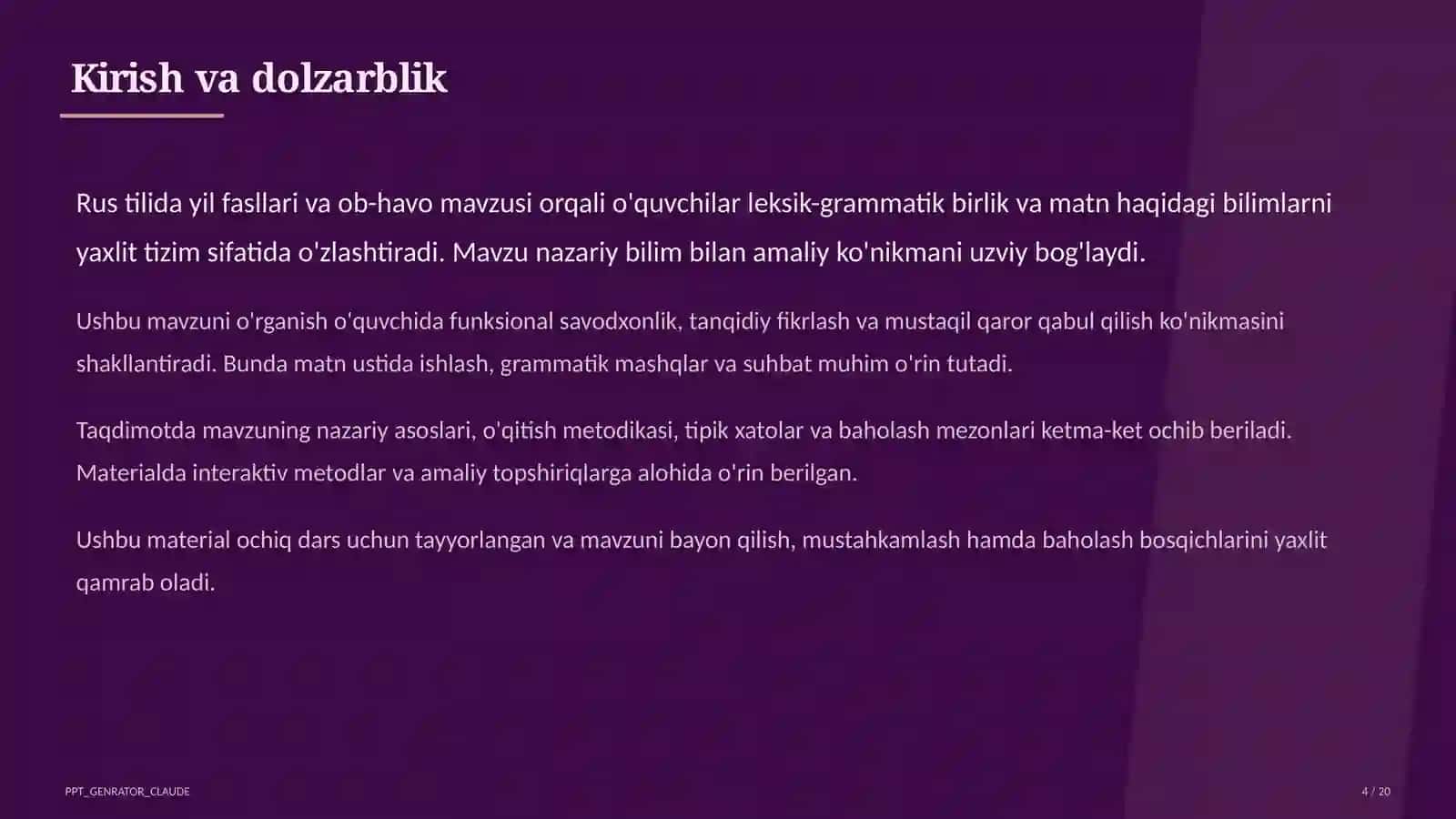 Rus tilida yil fasllari va ob-havo (4-sinf) 4