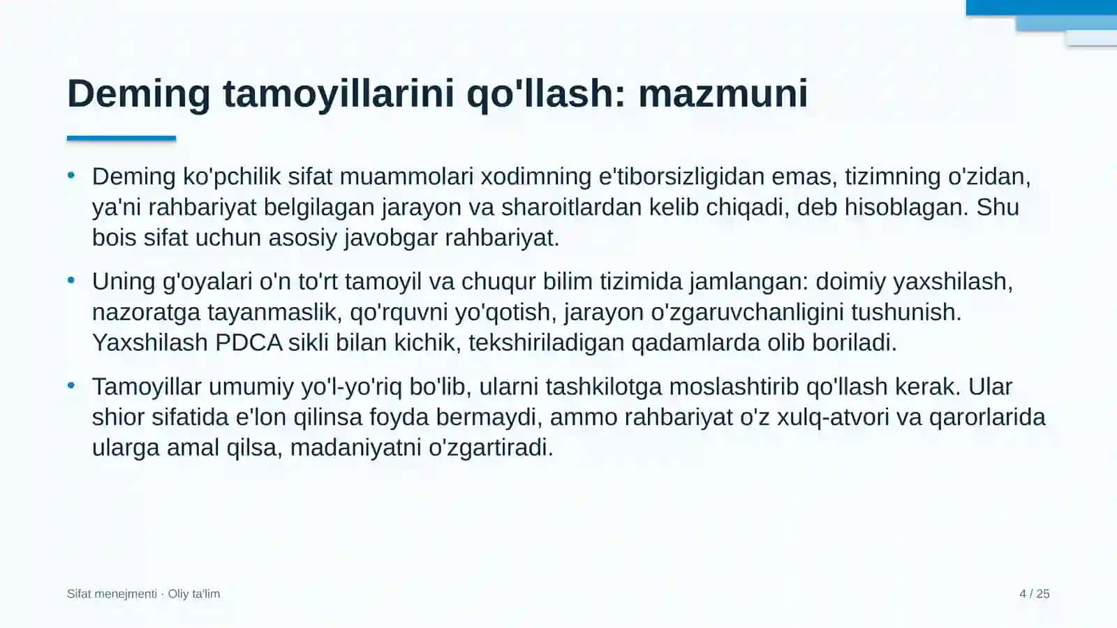 Vodorod energetikasida Deming tamoyillarini qo'llash 4