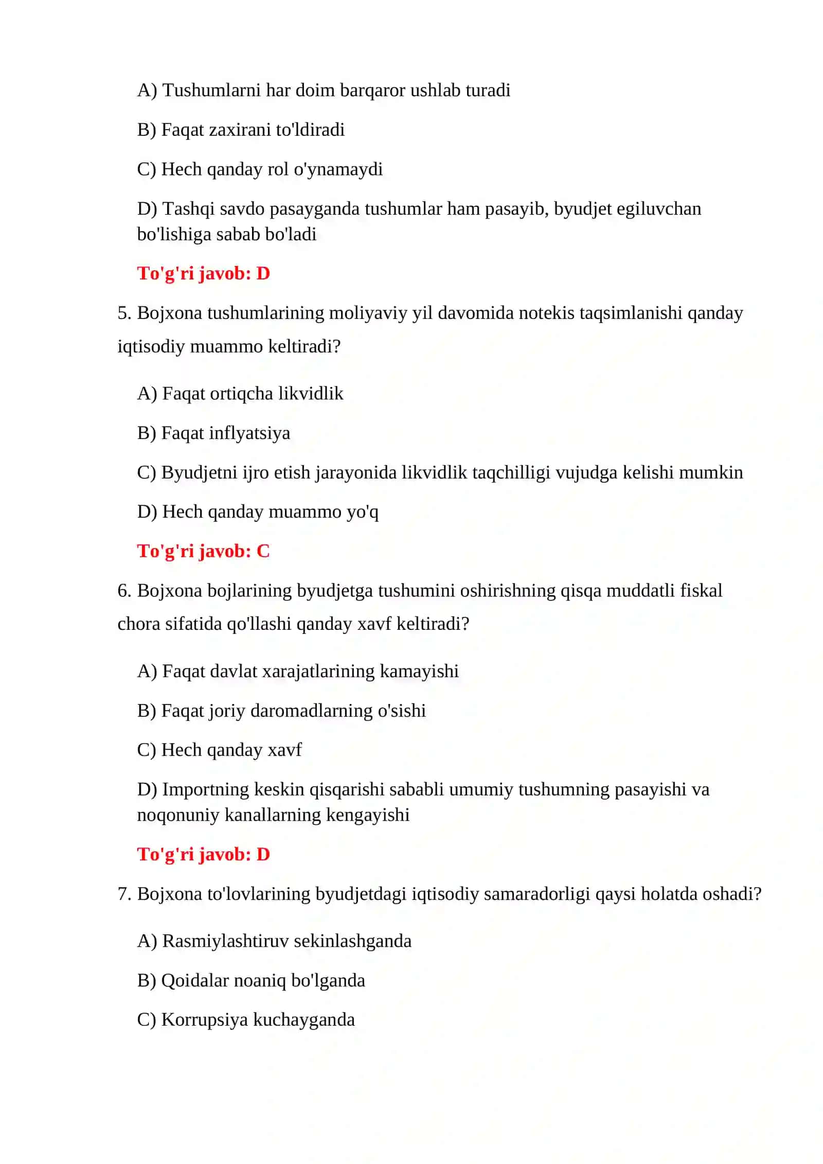 BOJXONA IQTISODIYOTI 300 TA TEST 4