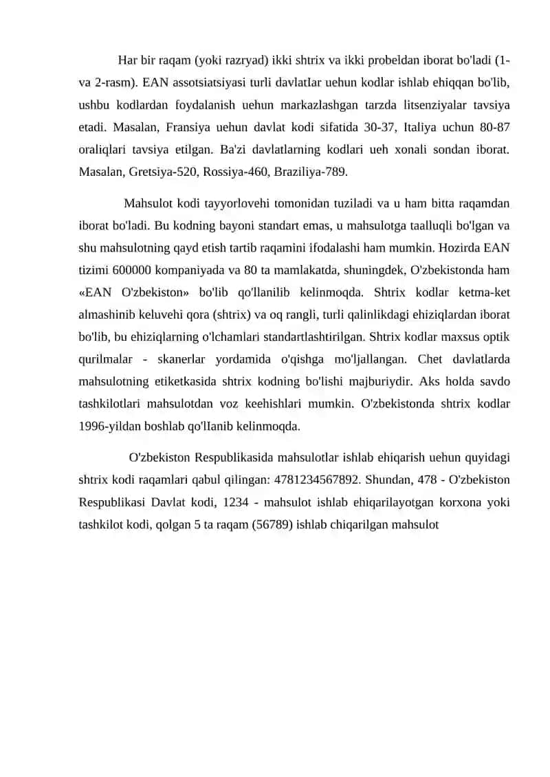 Mahsulot haqidagi ma'lumotlarni standartlash va kodlash 4