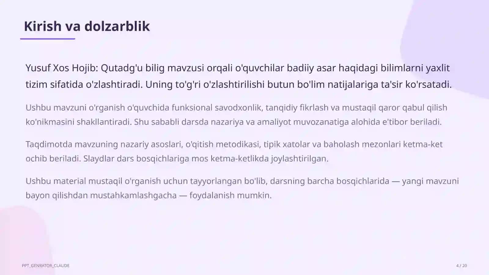 Yusuf Xos Hojib: Qutadg'u bilig (6-sinf) 4