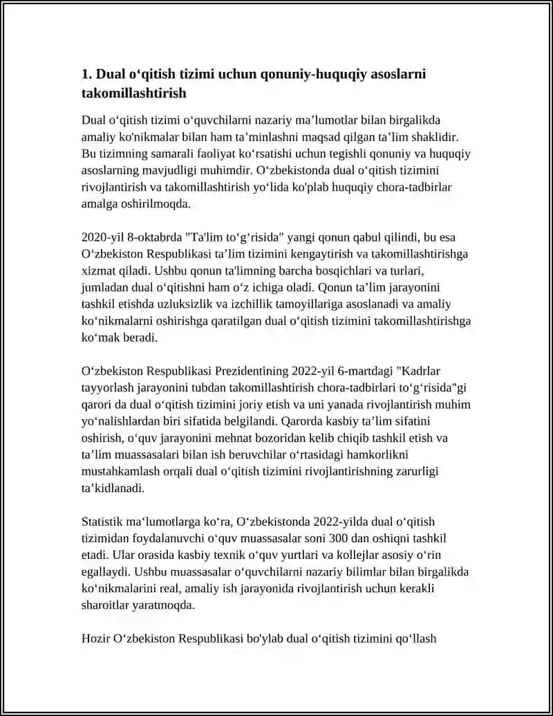 PROFESSIONAL TAʼLIMGA DUAL OʻQITISH TIZIMINI TATBIQ ETISH ISTIQBOLLARI 4