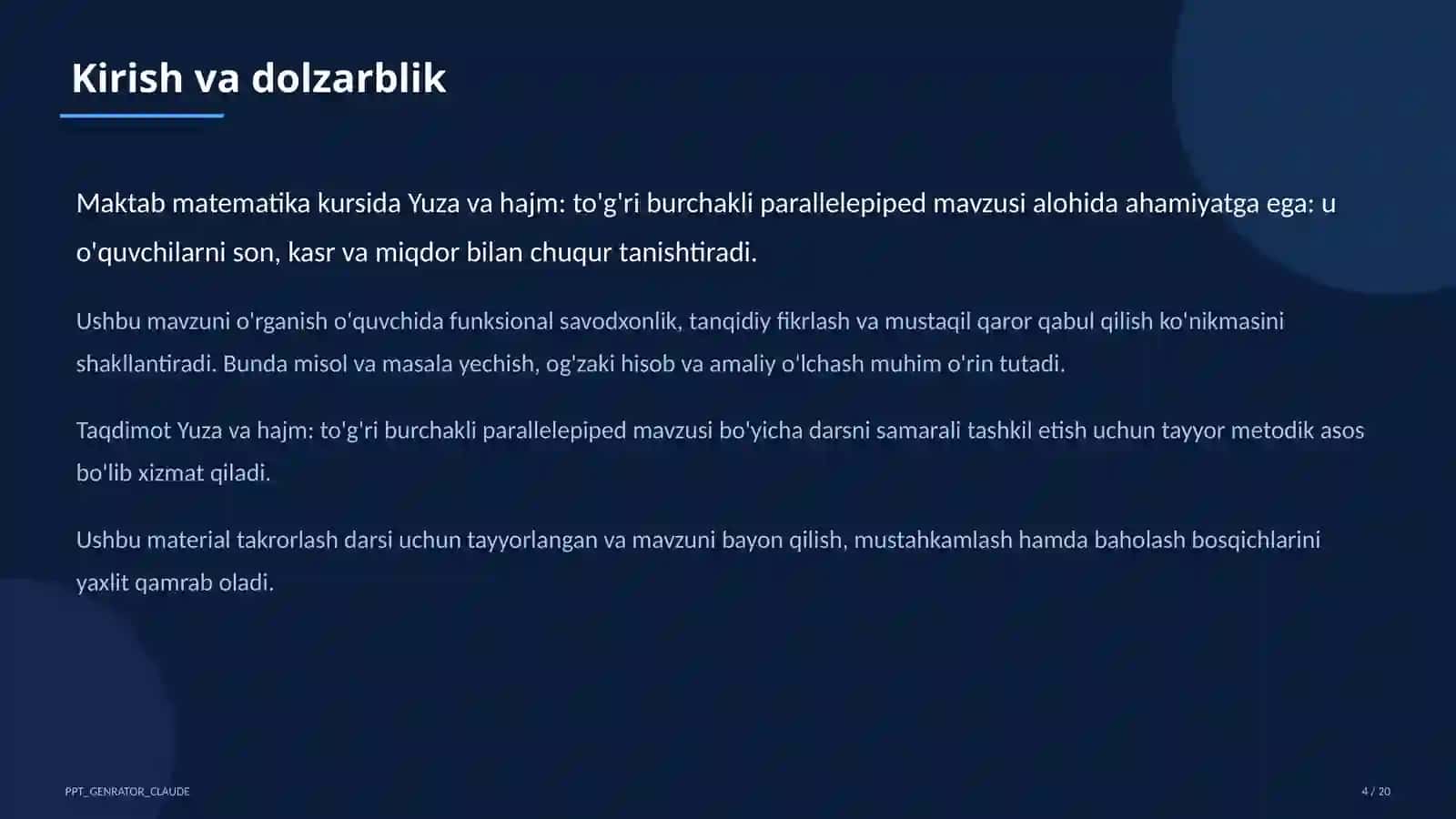 Yuza va hajm: to'g'ri burchakli parallelepiped (5-sinf) 4