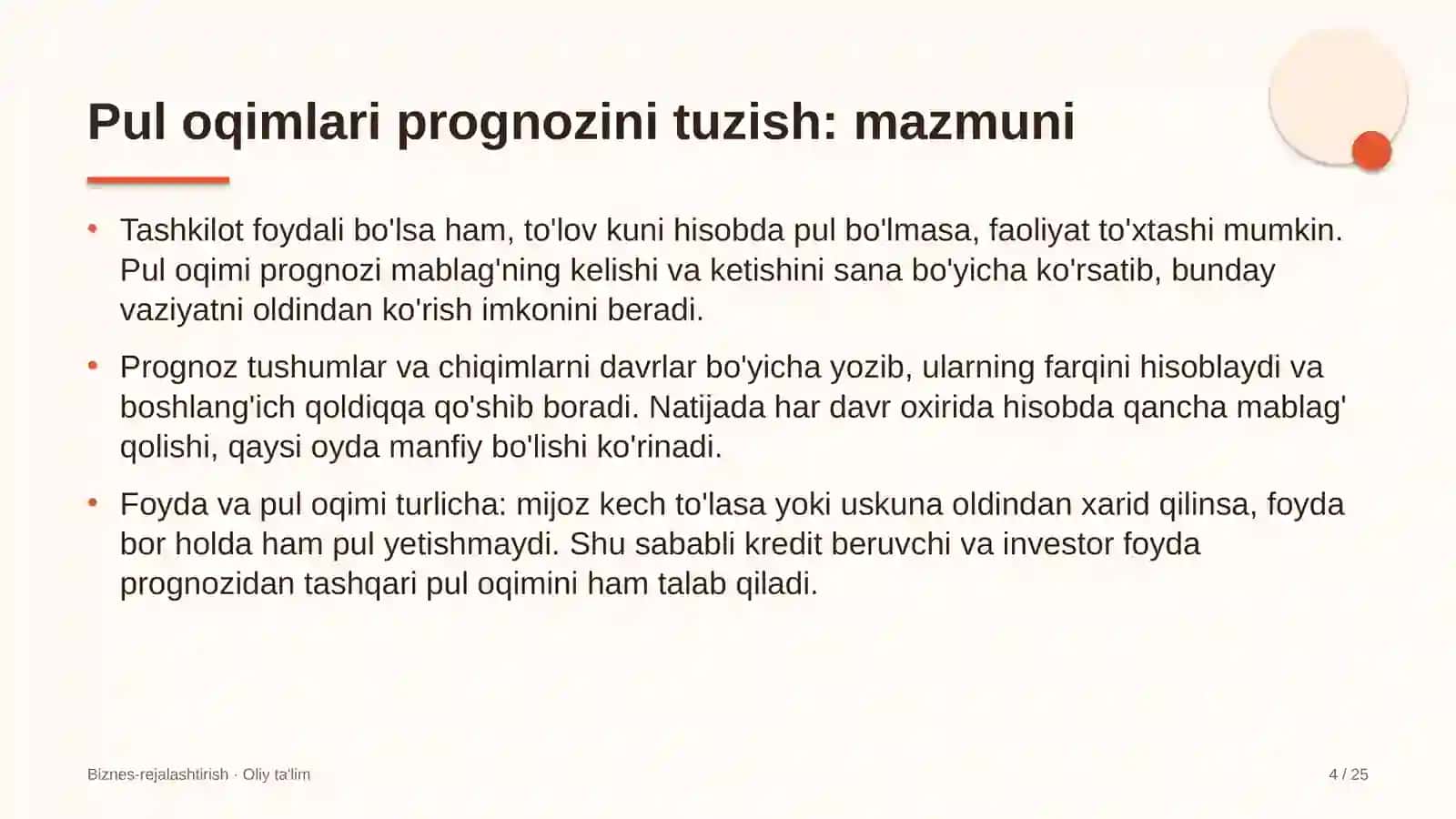 ulgurji bozorlarda pul oqimlari prognozini tuzish 4474 4