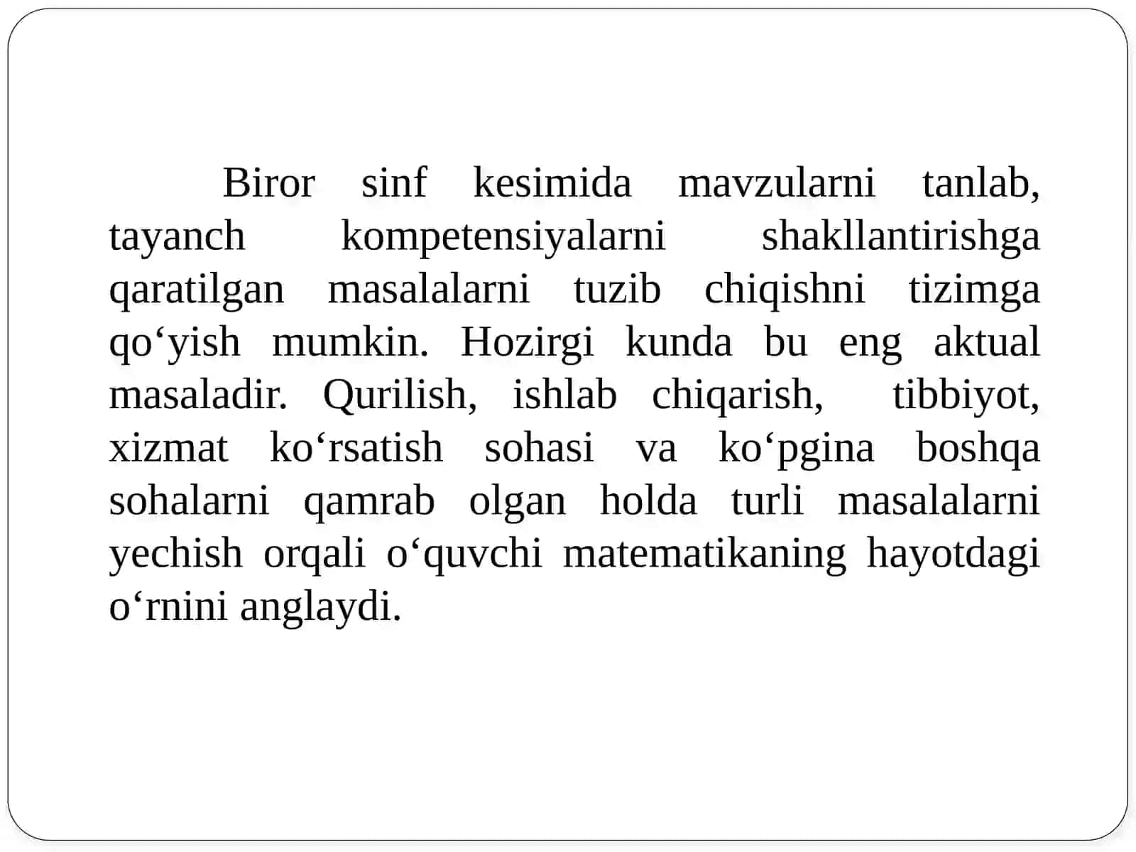 O‘quvchilardakompetensiyalarnishakllantirishdamasalalaryechishningo‘rni 4