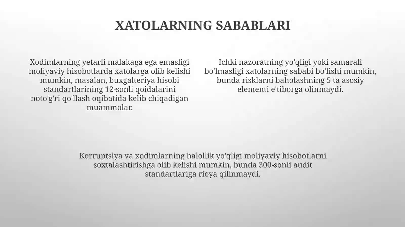 Taqdimot: Moliyaviy hisobotdagi xatolarning turlari va sabablari 4