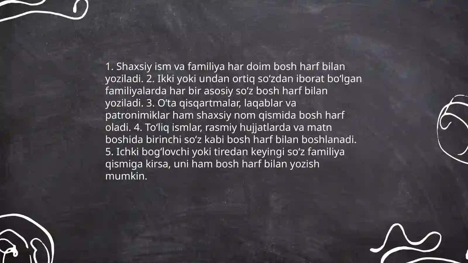 Gap boshida va maxsus oʻrinlarda bosh xarf yozish qoidalarini oʻrganish 4