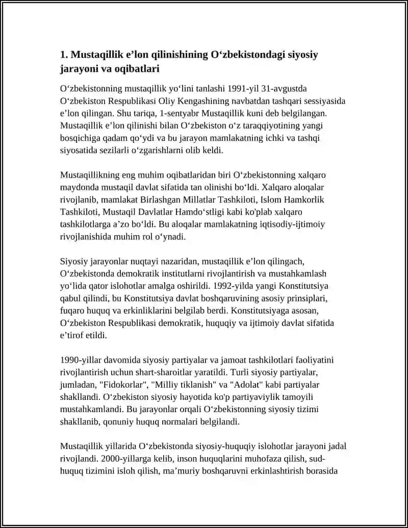 MUSTAQILLIK YILLARIDA O'ZBEKISTONDA SIYOSIY JARAYONLAR 4