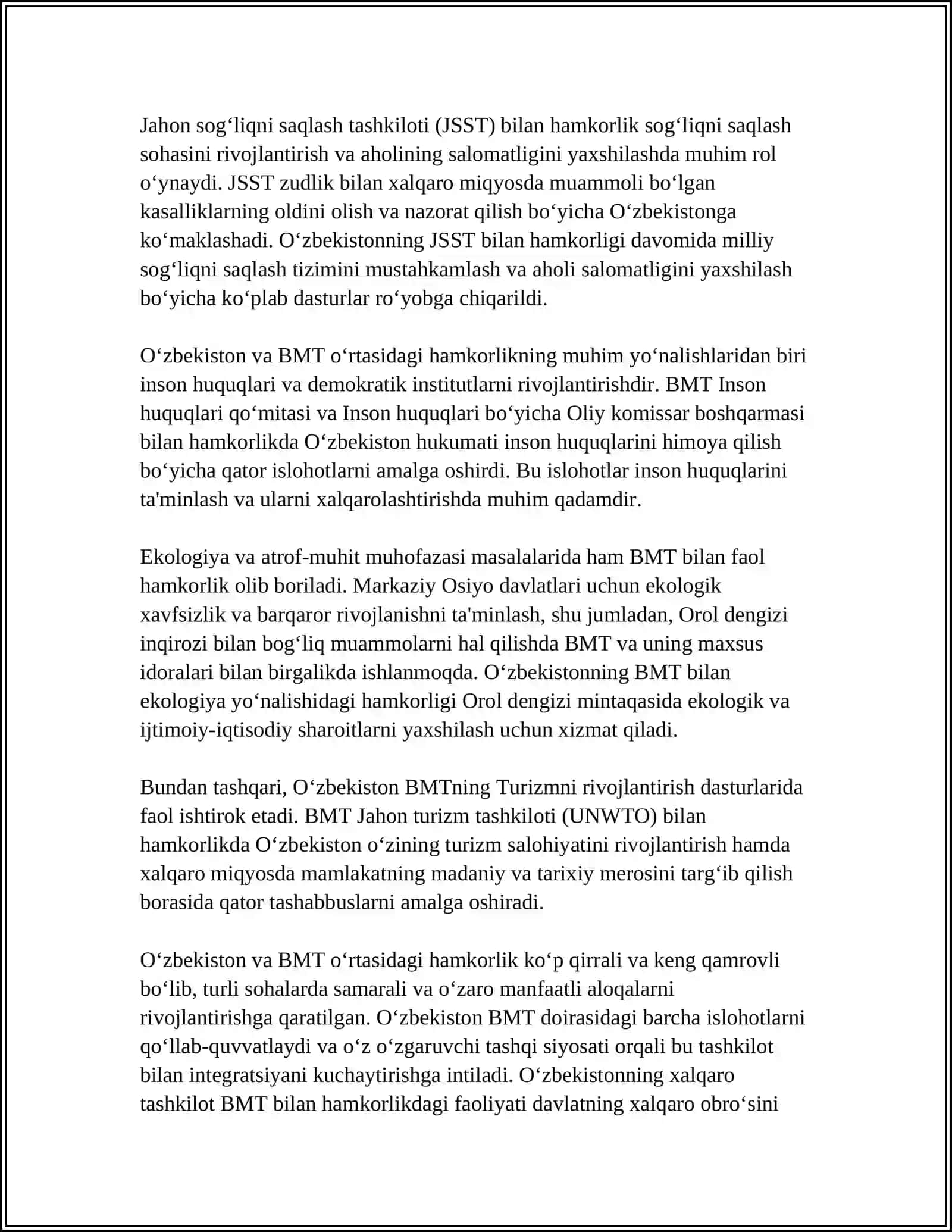 O‘ZBEKISTONNING XALQARO TASHKILOTLAR BILAN HAMKORLIK ALOQALARI 4