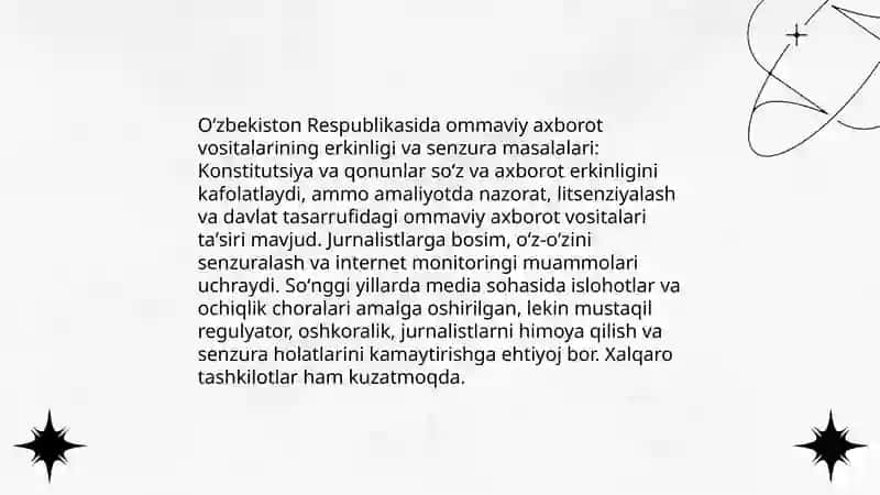 O‘zbekiston Respublikasida ommaviy axborot vositalarining faoliyati 4