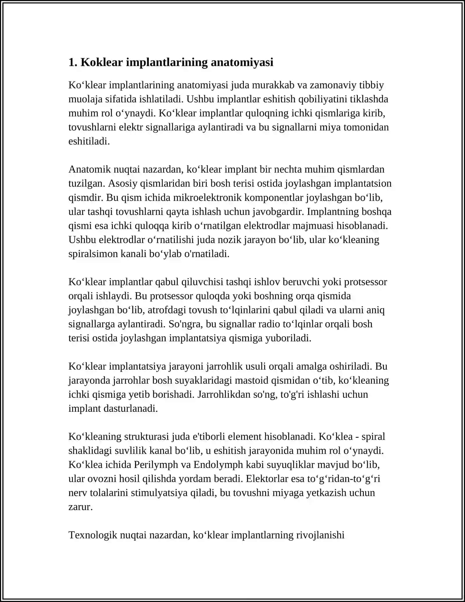 ESHITISH BIOFIZIKASI ELEMENTLARI. KOXLEAR IMPLANTATSIYA ASOSLARI 4