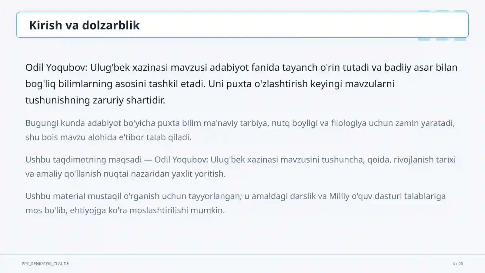 Odil Yoqubov: Ulug'bek xazinasi (8-sinf) 4