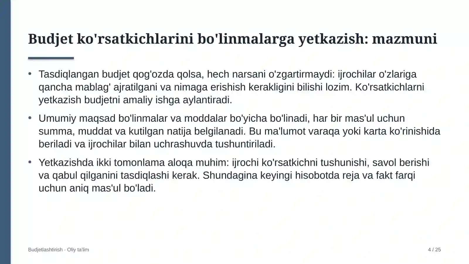 Bolalar o'yin markazlarida budjet ko'rsatkichlarini bo'linmalarga yetkazish 4