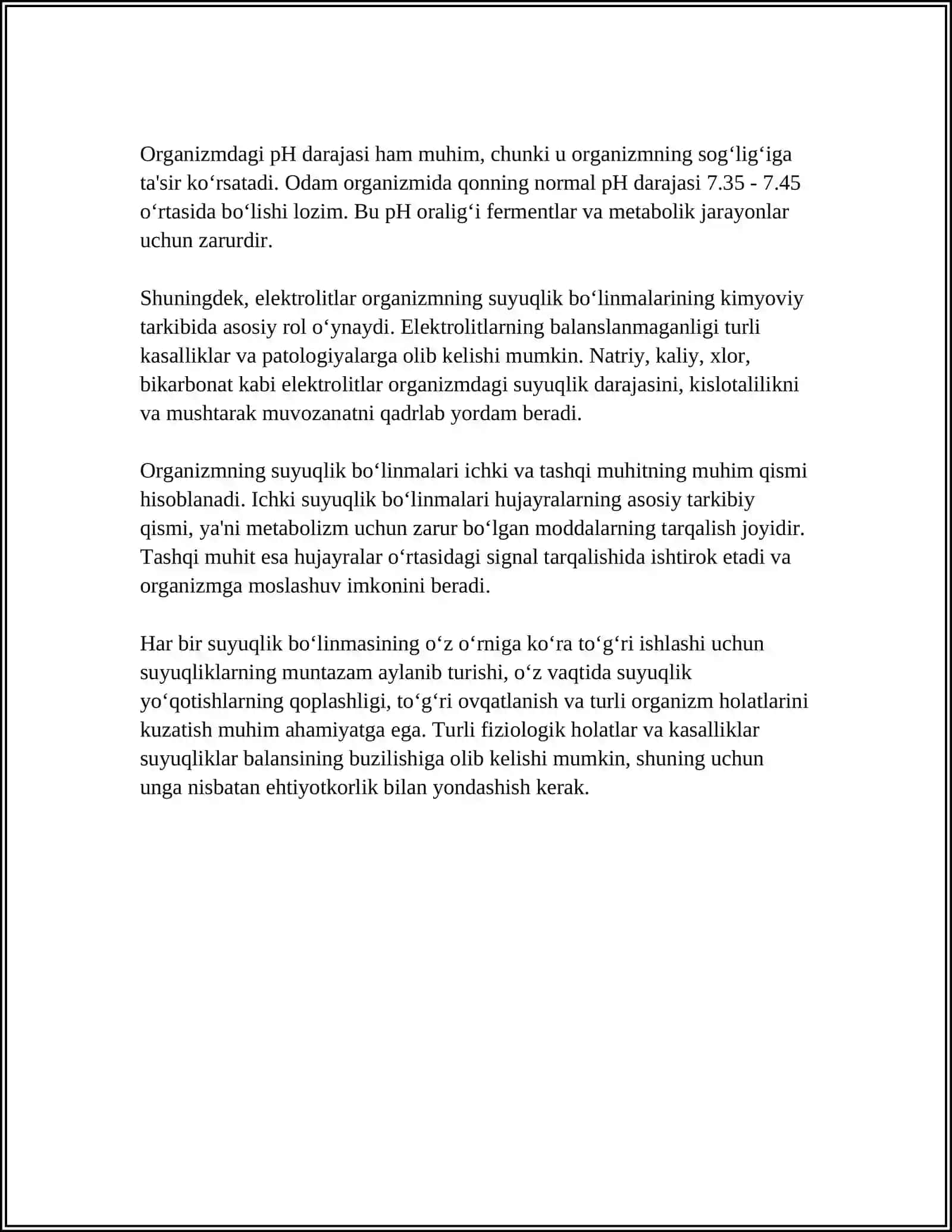 ORGANIZMLARNING BIOLOGIK SUYUQLIKLARI ELEKTROLITLAR VA NOELEKTROLITLAR ERITMALARI SIFATIDA 4