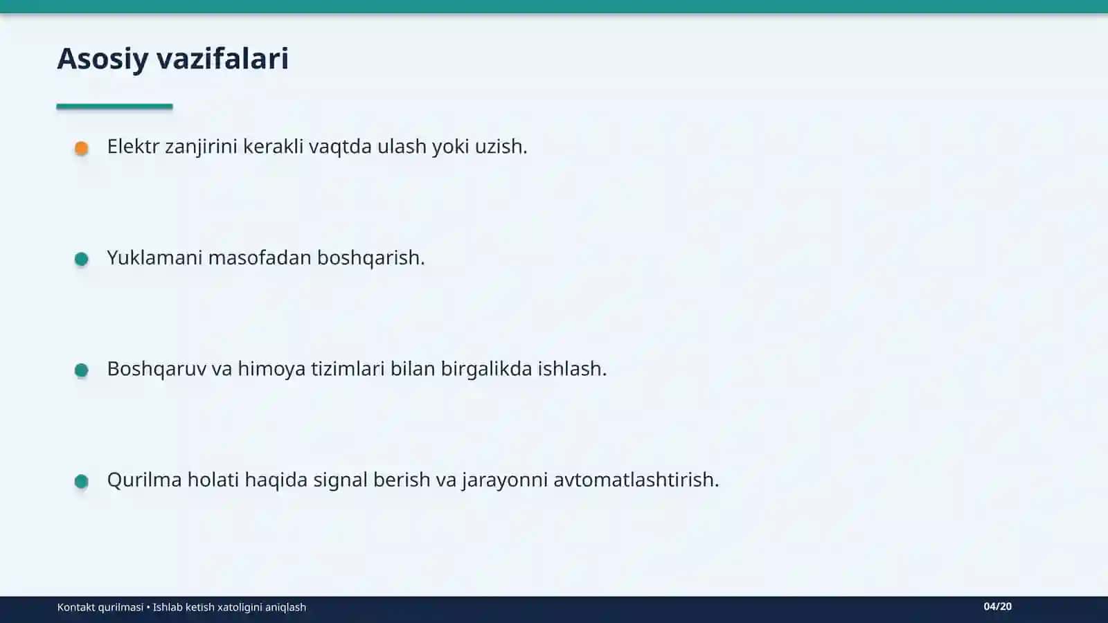 Kontakt qurilmasining ishlab ketish xatoligini aniqlash 4