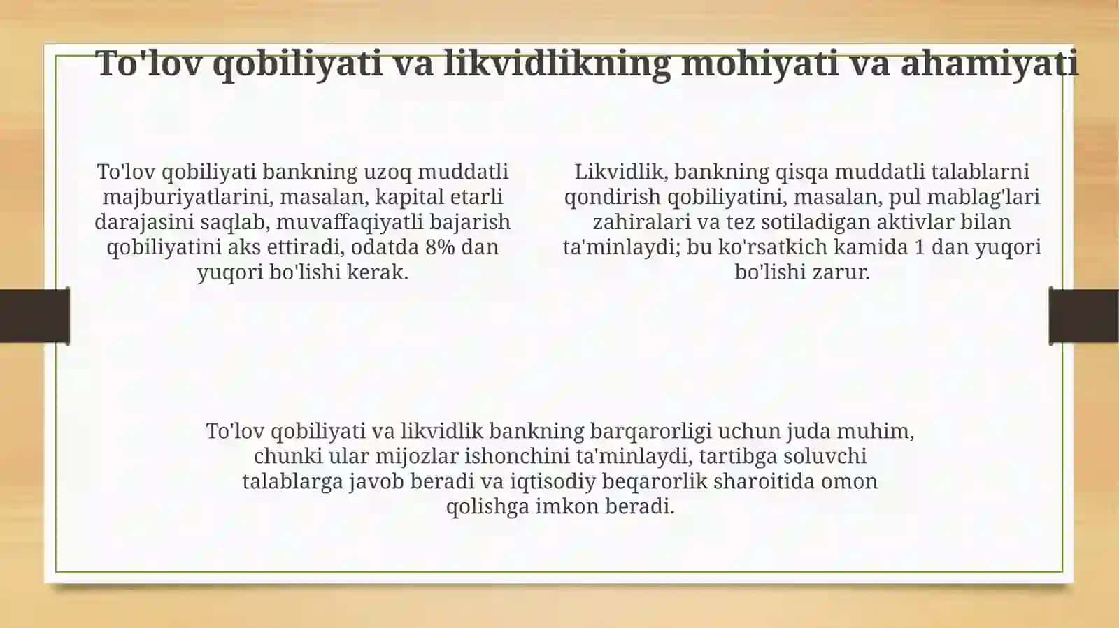 Tijorat banklarining to’lovga layoqatligi va likvidligini boshqarish 4