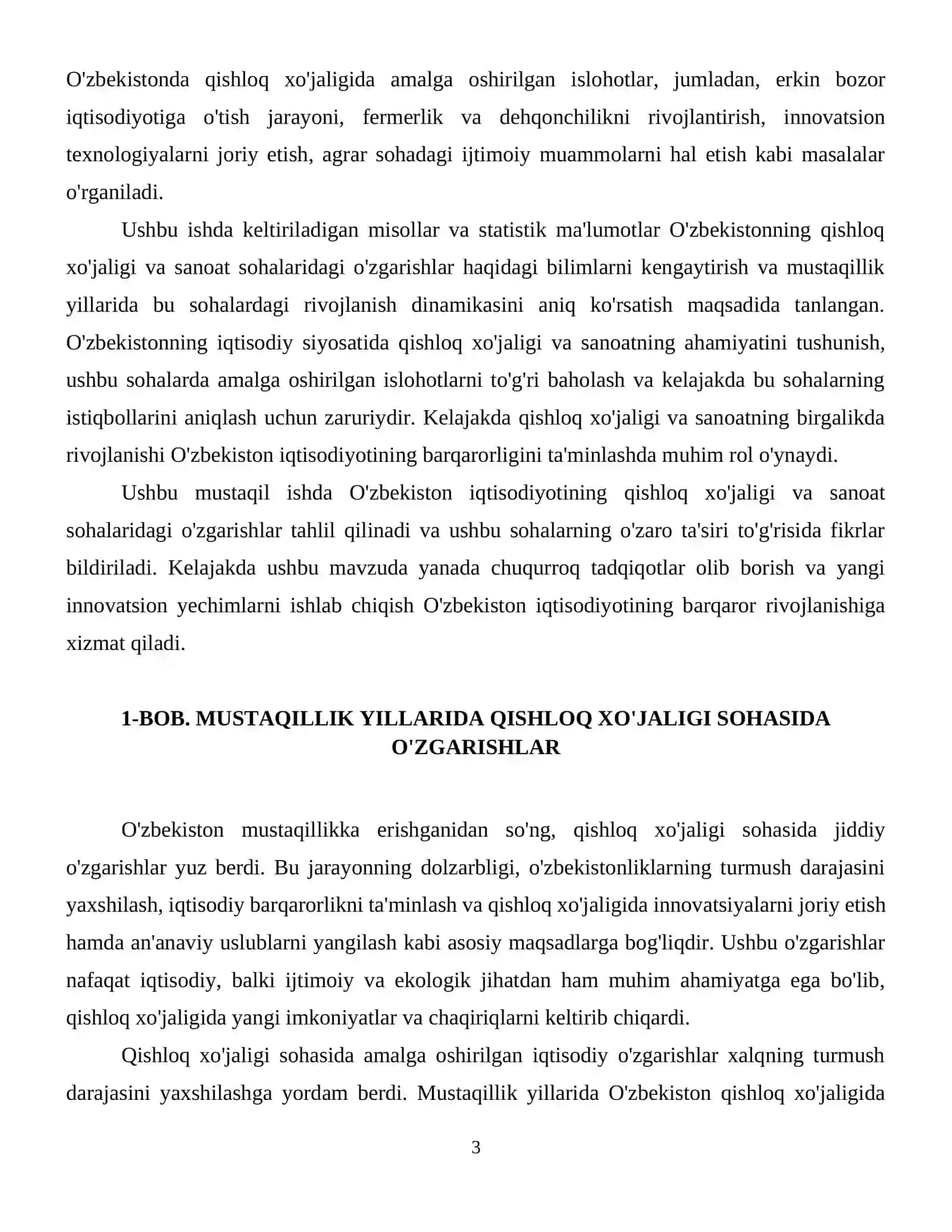 MUSTAQILLIK YILLARIDA QISHLOQ XOʻJALIGI VA SANOAT SOHASIDAGI OʻZGARISHLAR 2026 YIL 4