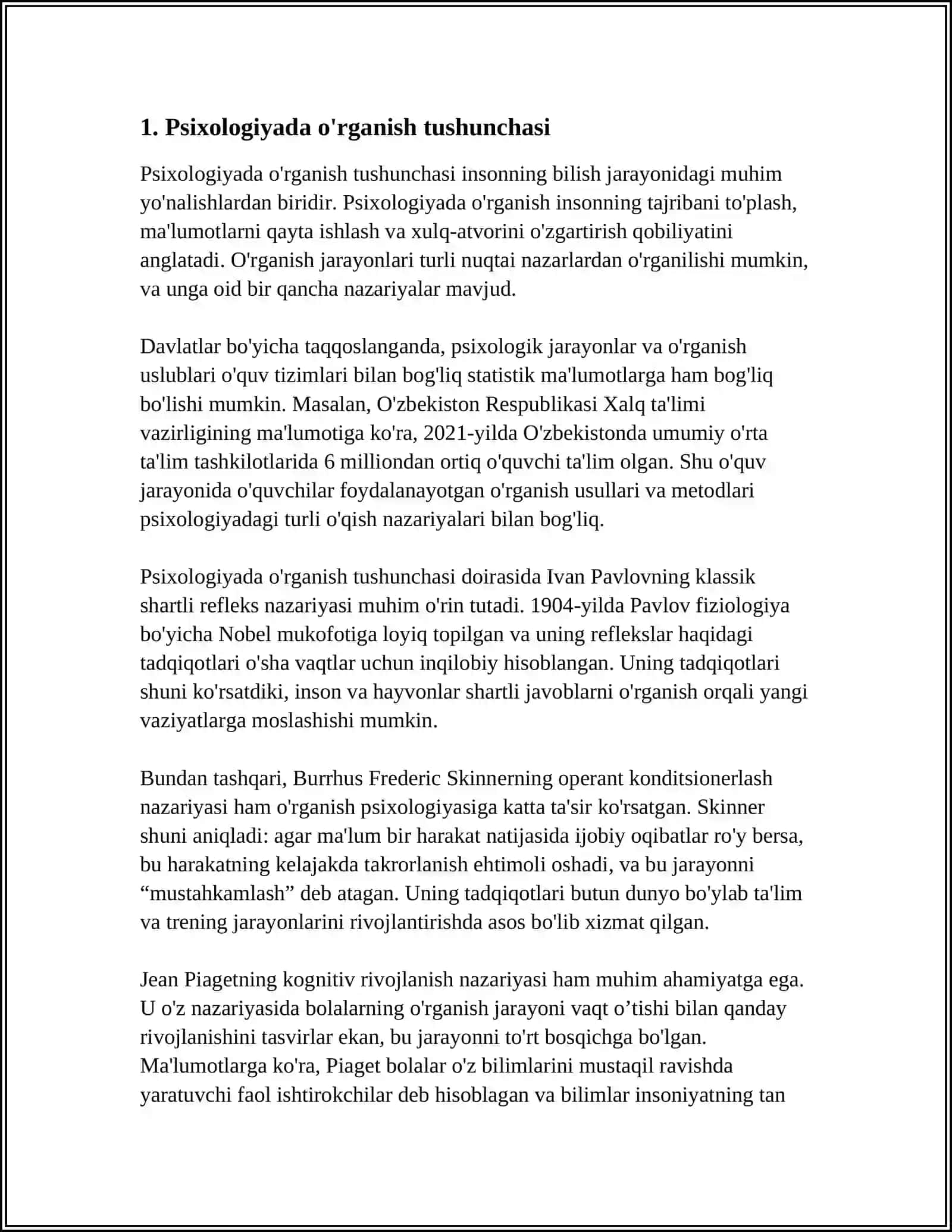 PSIXOLOGIYADA O'RGANISH VA O'QUV FAOLIYATI NAZARYASI 4