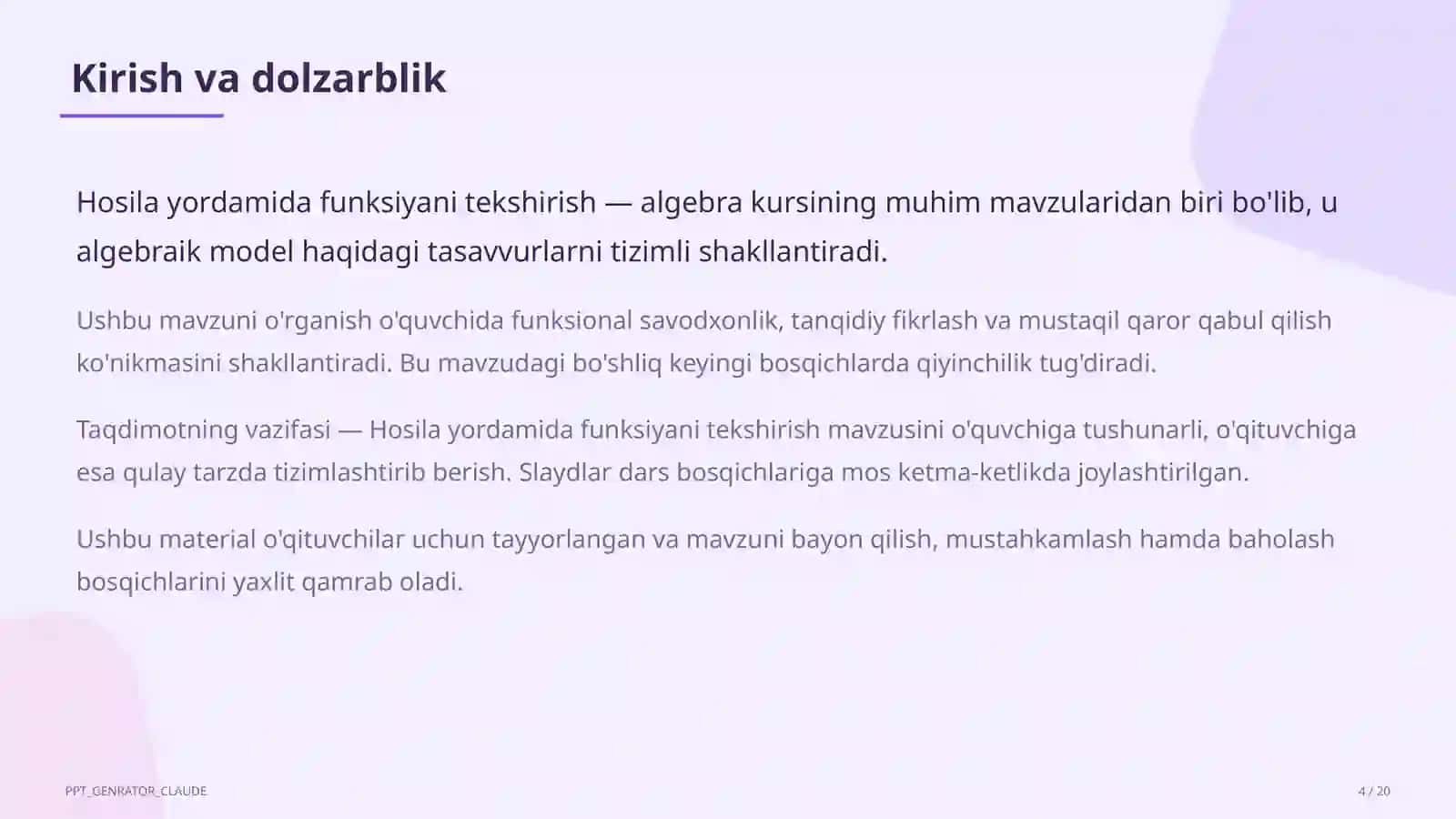 Hosila yordamida funksiyani tekshirish (11-sinf) 4