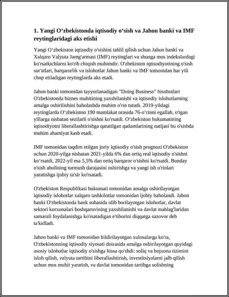 YANGI OʻZBEKISTON IJTIMOIY SIYOSIY IQTISODIY VA MADANIY HAYOTIDA ROʻY BERAYOTGAN OʻZGARISHLARNING XALQARO REYTING VA INDEKSLARDA AKS ETISHI 4