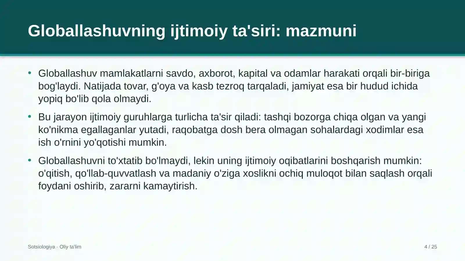 tibbiyot oliy ta'lim muassasalarida globallashuvning ijtimoiy ta'siri 5219 4