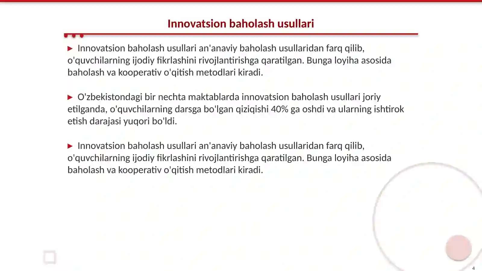 Biologiya oʻqitish metodikasida innovatsion baholash tizimlarini joriy etish 4